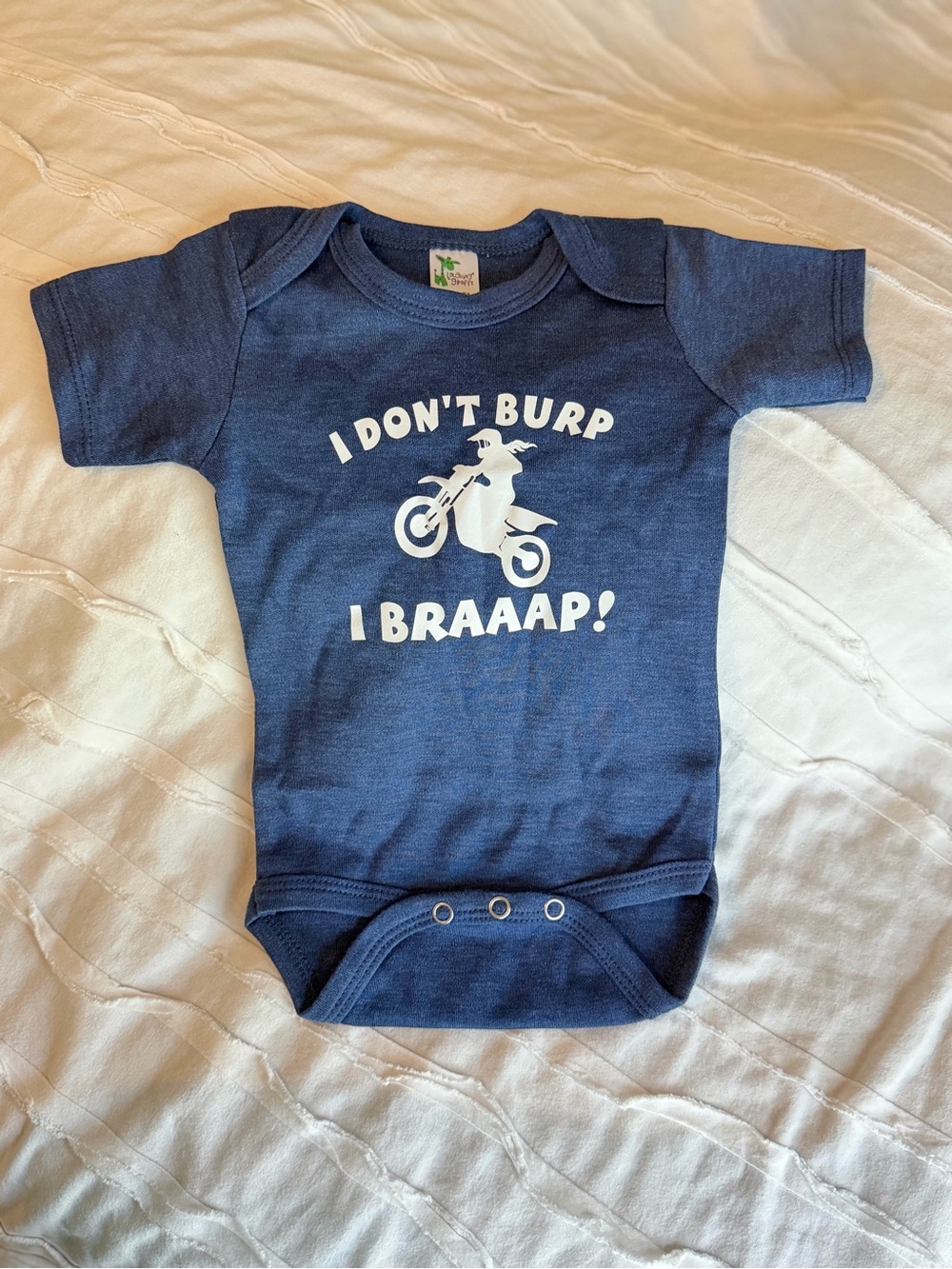 I Don't Burp I Braaap! Navy Baby One-Piece Bodysuit NWOT 0-3 months